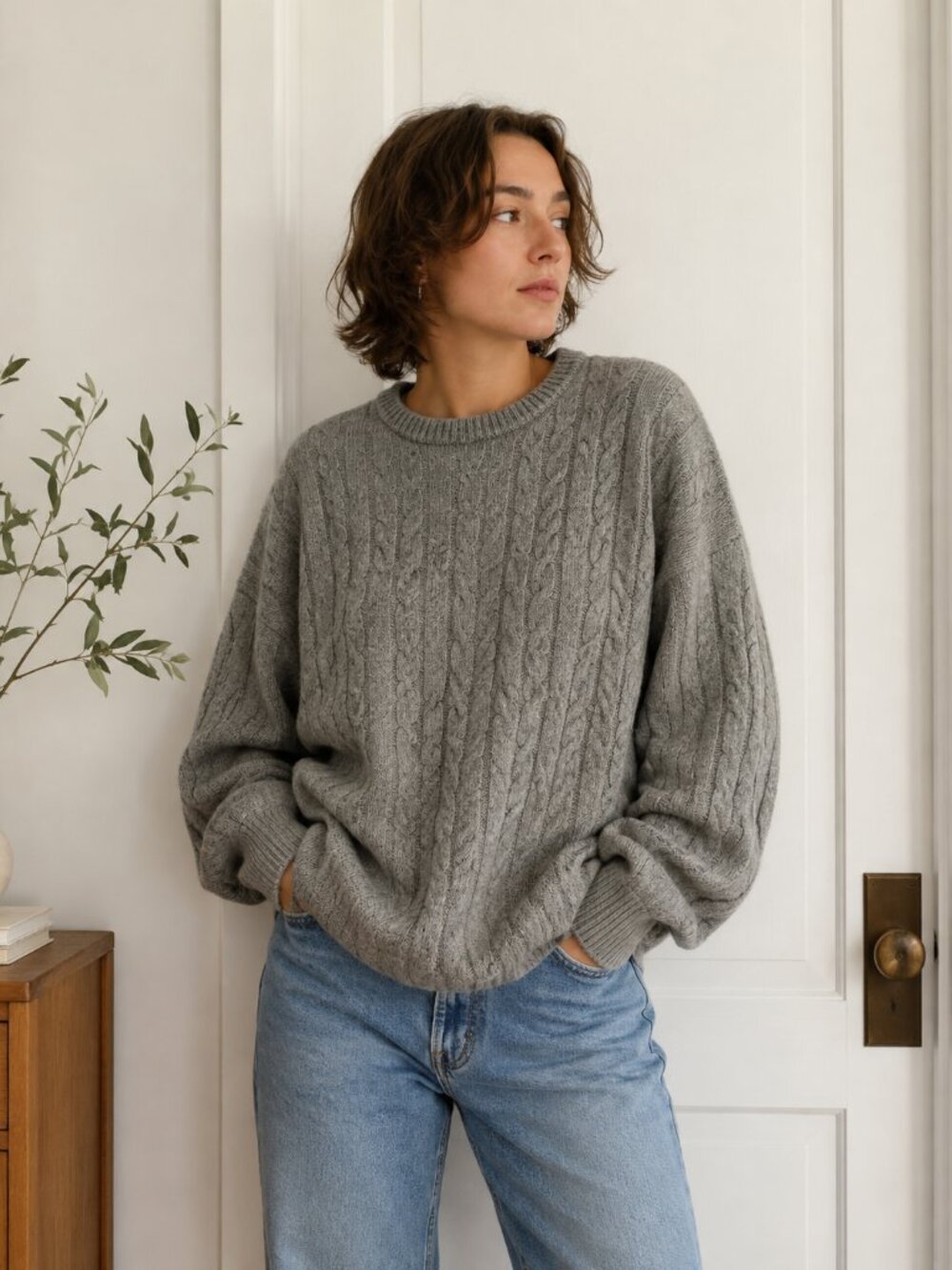 St. John’s Bay Gray Cable Knit Sweater XXL Oversized Grandpa‎ Crewneck ✨